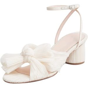 Womens Heels Pleated Bow Ankle Strap Open Toe Block Chunky Heels Wedding Shoes